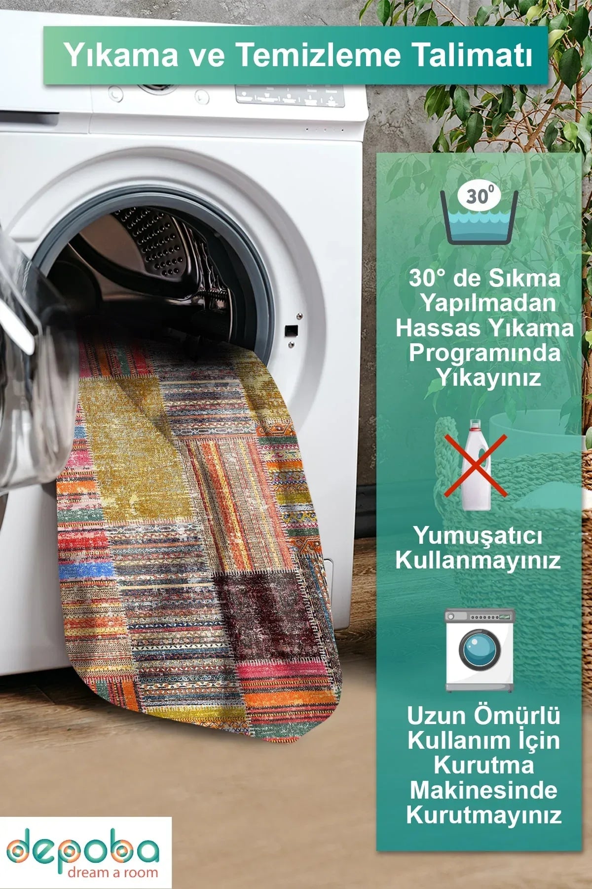Silvena Patchwork Kadife Yıkanabilir Kaymaz Pamuk Tabanlı Antibakteriyel Salon Halısı - Aydahome