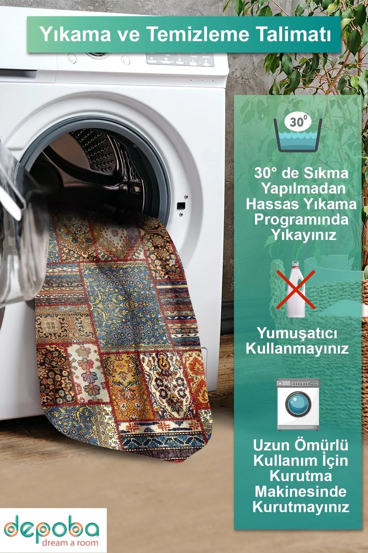 Tona Patchwork Kadife Yıkanabilir Kaymaz Pamuk Tabanlı Antibakteriyel Salon Halısı - Aydahome