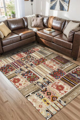 Uranüs Patchwork Kadife Yıkanabilir Kaymaz Pamuk Tabanlı Antibakteriyel Salon Halısı - Aydahome