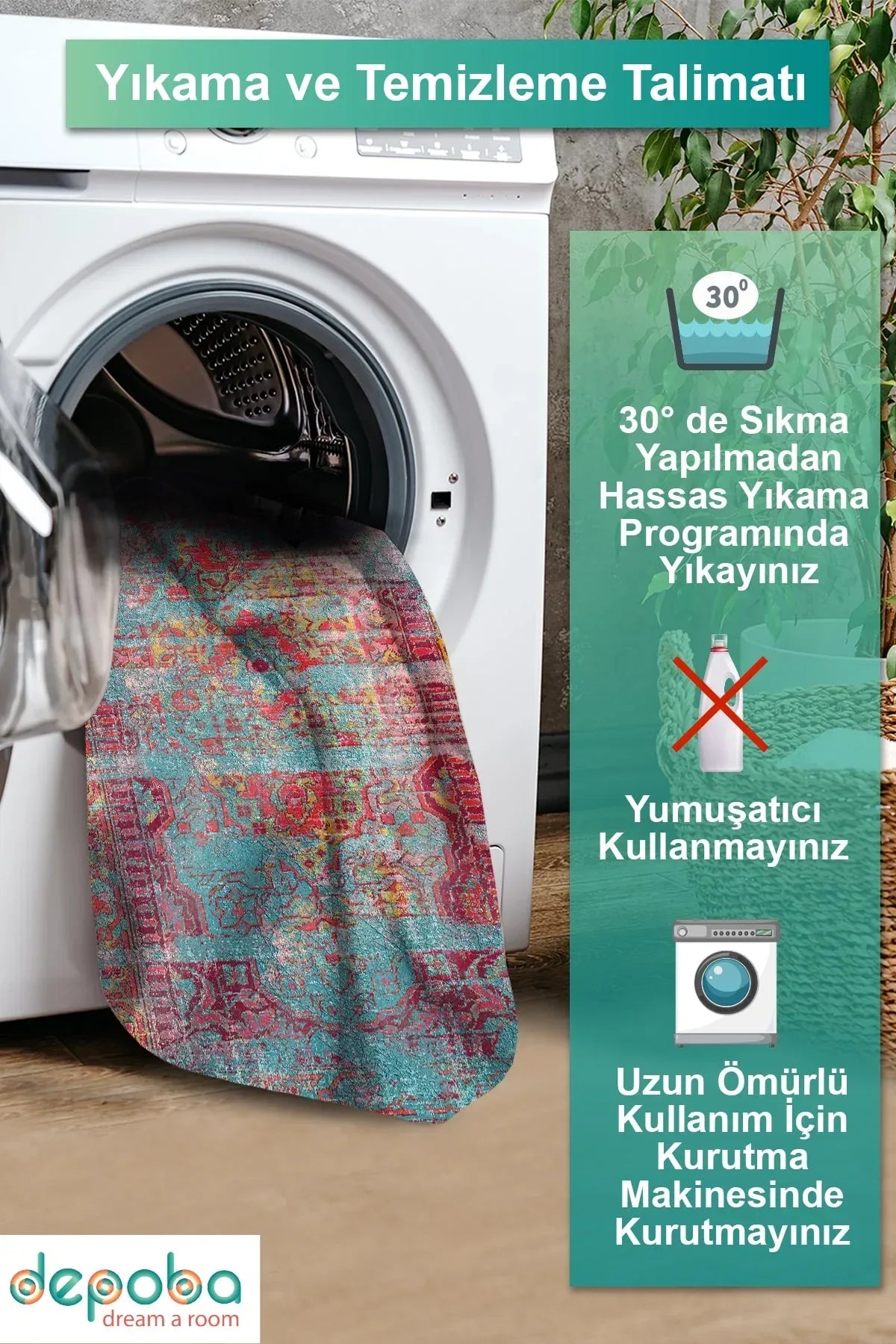Cloon Modern Kadife Yıkanabilir Kaymaz Pamuk Tabanlı Antibakteriyel Salon Halısı - Aydahome