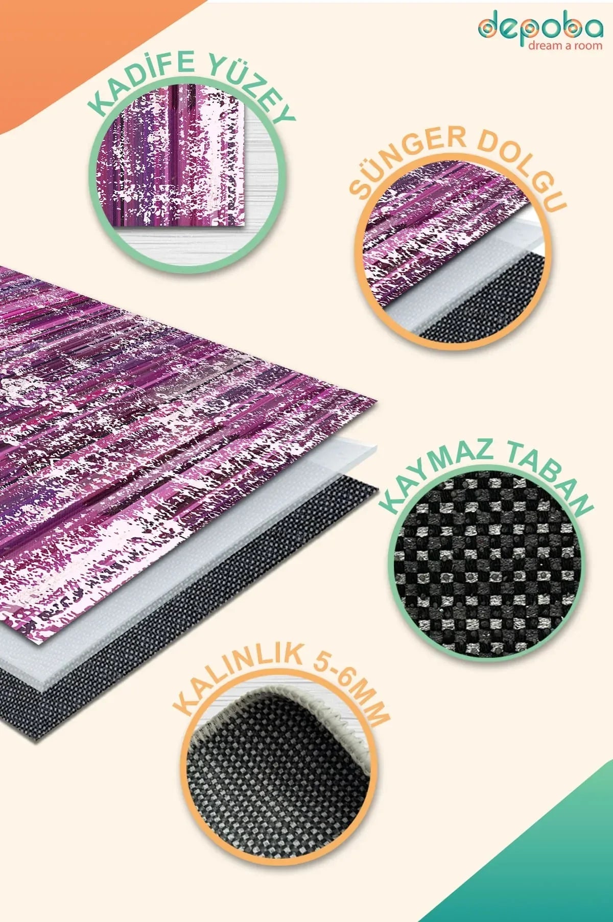 İrya Modern Kadife Yıkanabilir Kaymaz Pamuk Tabanlı Antibakteriyel Salon Halısı - Aydahome