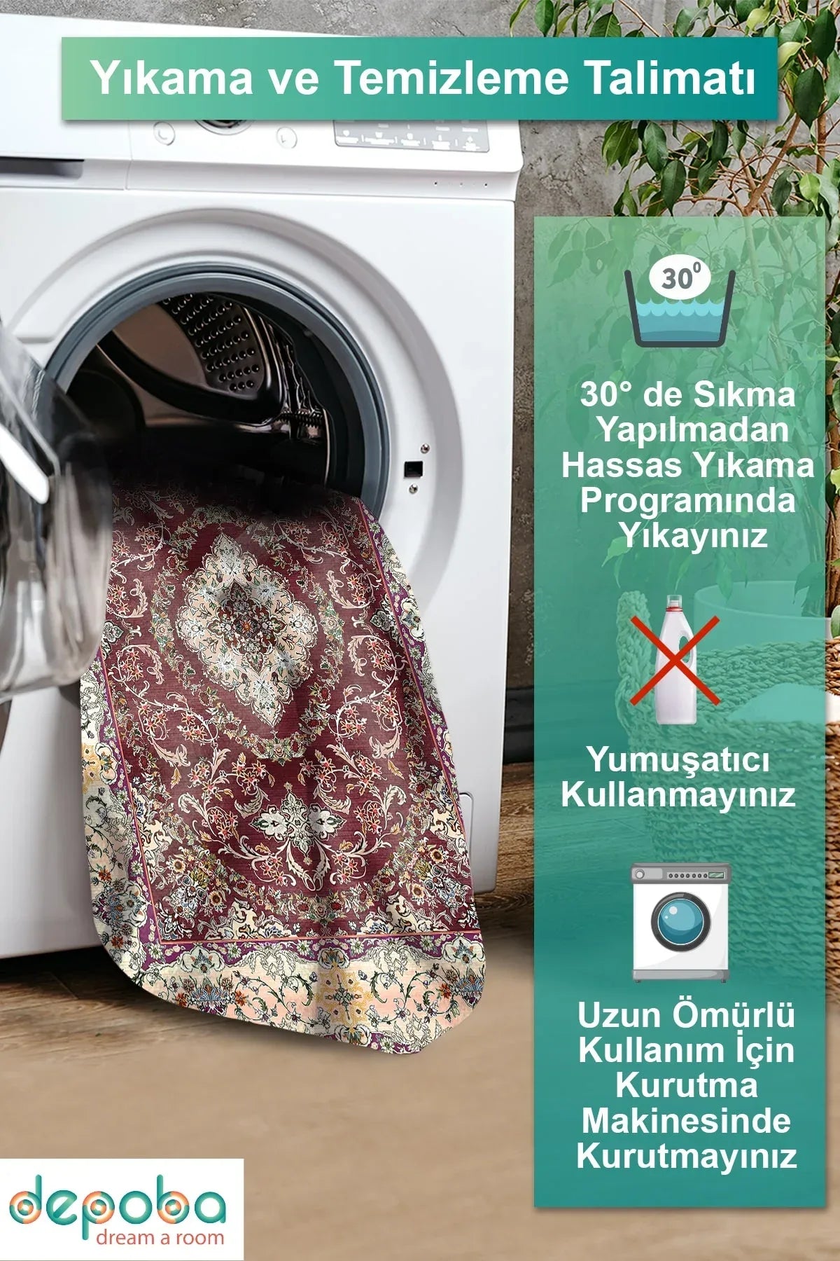 Jesse Modern Kadife Yıkanabilir Kaymaz Pamuk Tabanlı Antibakteriyel Salon Halısı - Aydahome