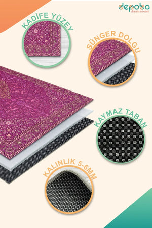 Jutte Vintage Kadife Yıkanabilir Kaymaz Pamuk Tabanlı Antibakteriyel Salon Halısı - Aydahome
