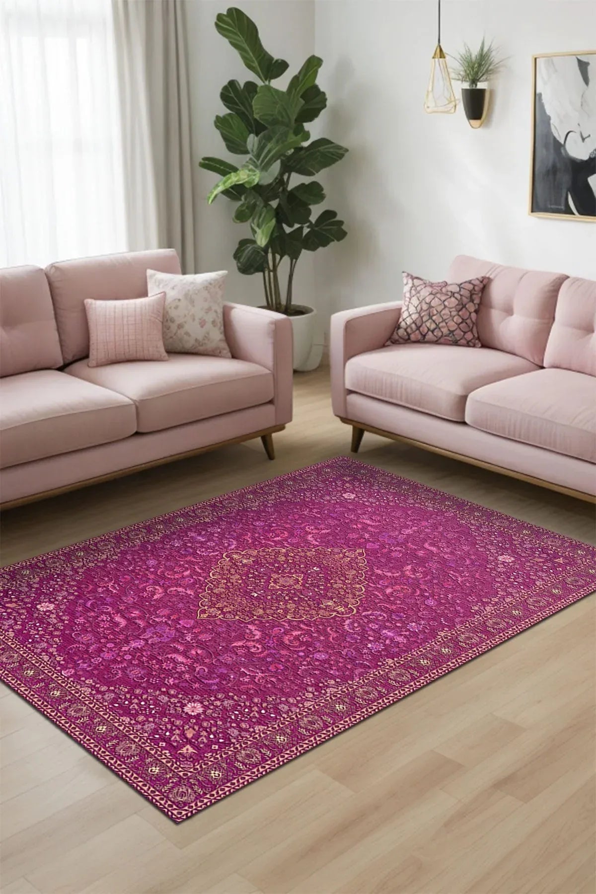 Jutte Vintage Kadife Yıkanabilir Kaymaz Pamuk Tabanlı Antibakteriyel Salon Halısı - Aydahome