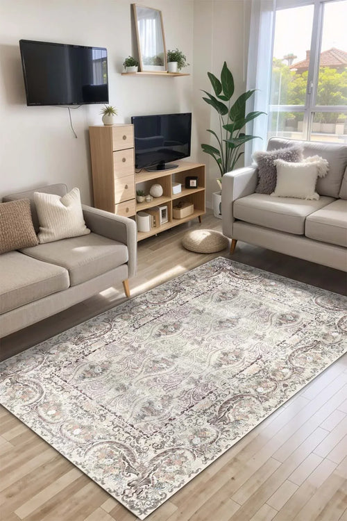 Laven Vintage Kadife Yıkanabilir Kaymaz Pamuk Tabanlı Antibakteriyel Salon Halısı - Aydahome
