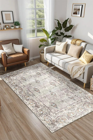 Laven Vintage Kadife Yıkanabilir Kaymaz Pamuk Tabanlı Antibakteriyel Salon Halısı - Aydahome