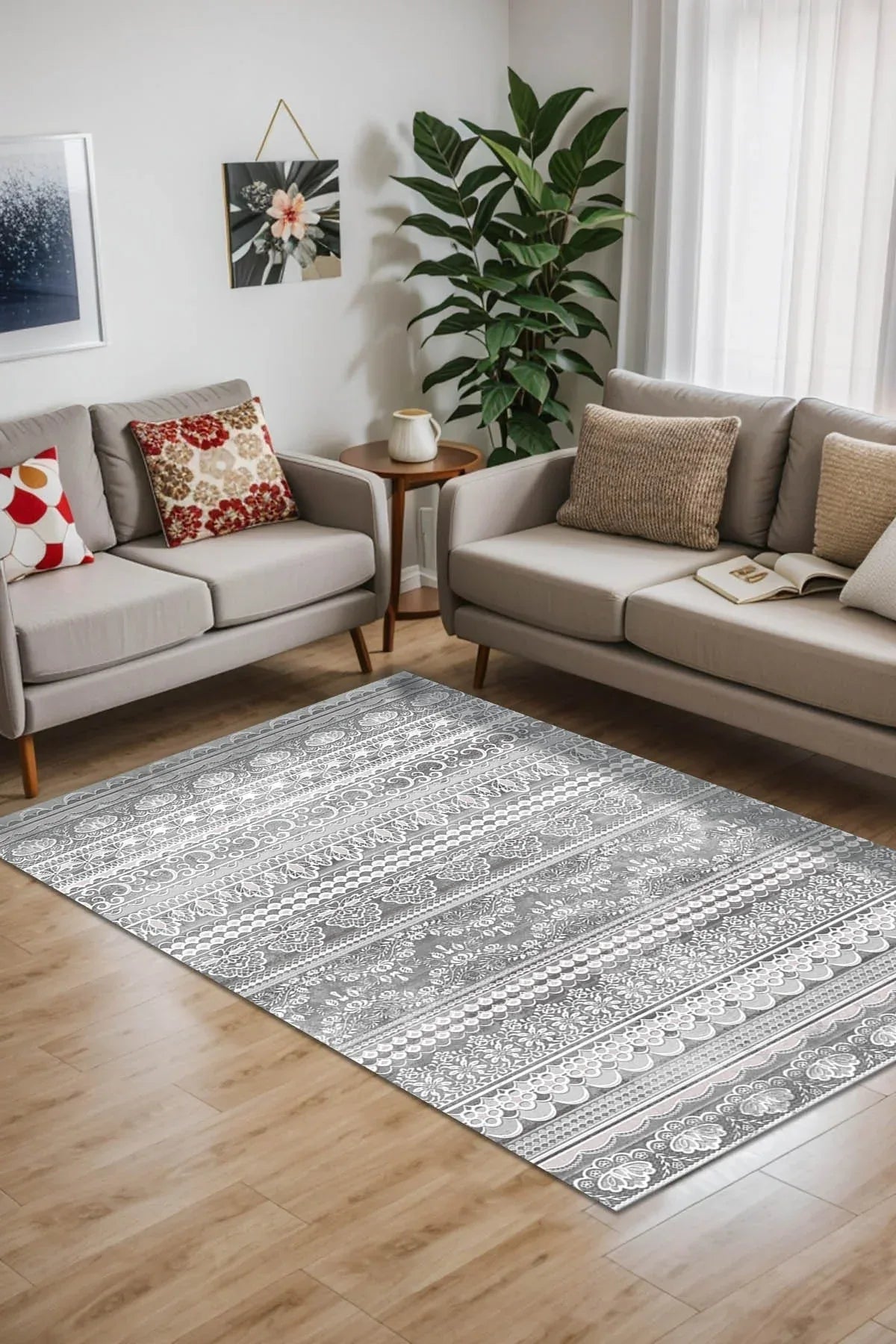 Lima Vintage Kadife Yıkanabilir Kaymaz Pamuk Tabanlı Antibakteriyel Salon Halısı - Aydahome