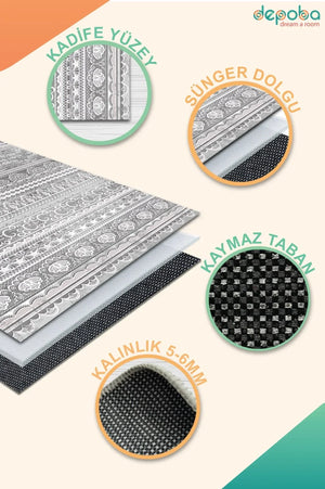 Lima Vintage Kadife Yıkanabilir Kaymaz Pamuk Tabanlı Antibakteriyel Salon Halısı - Aydahome