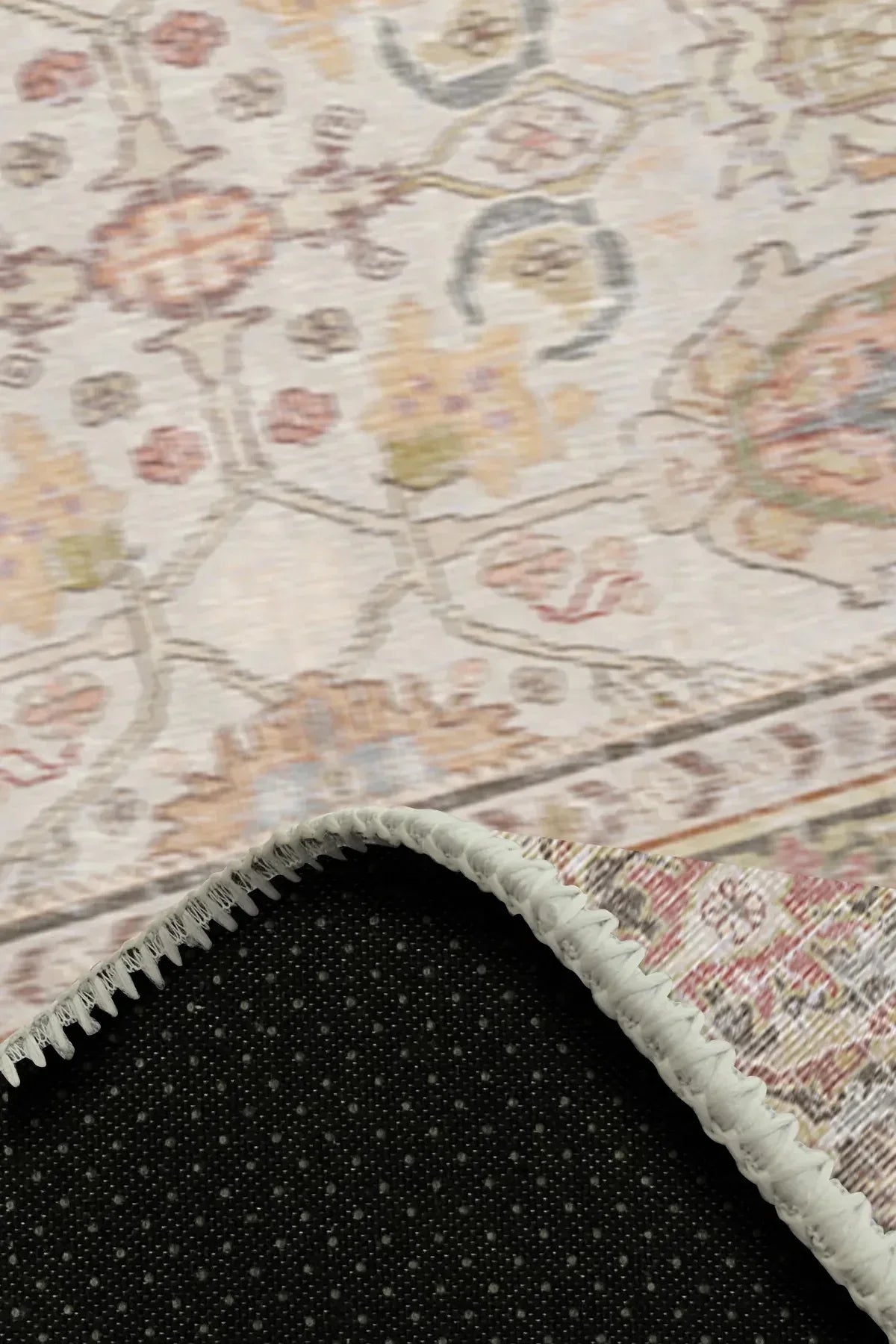 Tasle Vintage Desenli Pamuk Tabanlı Yıkanabilen Kaydırmaz Antibakteriyel Şönil Salon Halısı - Aydahome