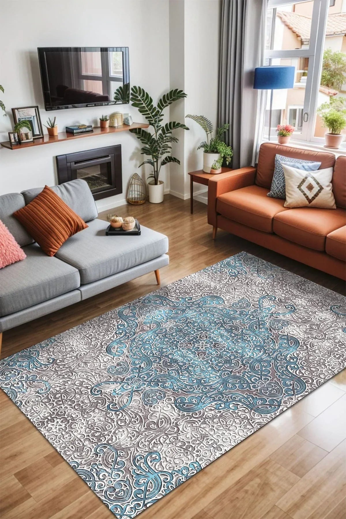 Mesty Vintage Kadife Yıkanabilir Kaymaz Pamuk Tabanlı Antibakteriyel Salon Halısı - Aydahome