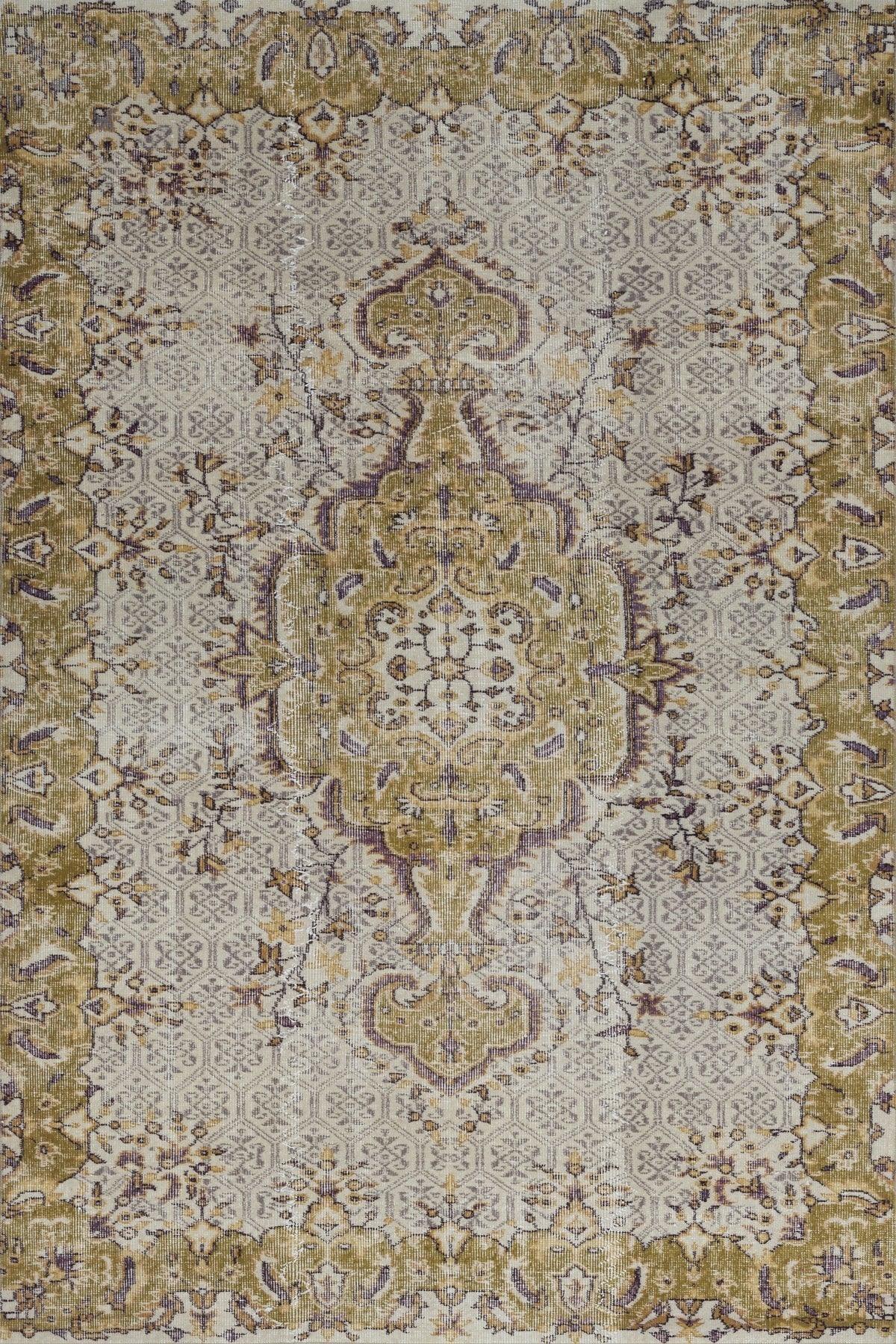 Serans Vintage Desenli Pamuk Tabanlı Yıkanabilen Kaydırmaz Antibakteriyel Şönil Salon Halısı - Aydahome