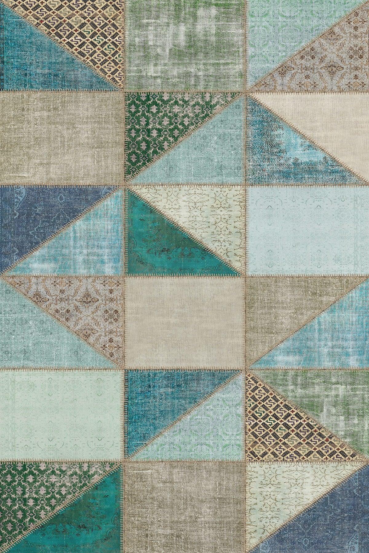 Lavi Patchwork Desenli Pamuk Tabanlı Yıkanabilen Kaymaz Antibakteriyel Şönil Salon Halısı - Aydahome