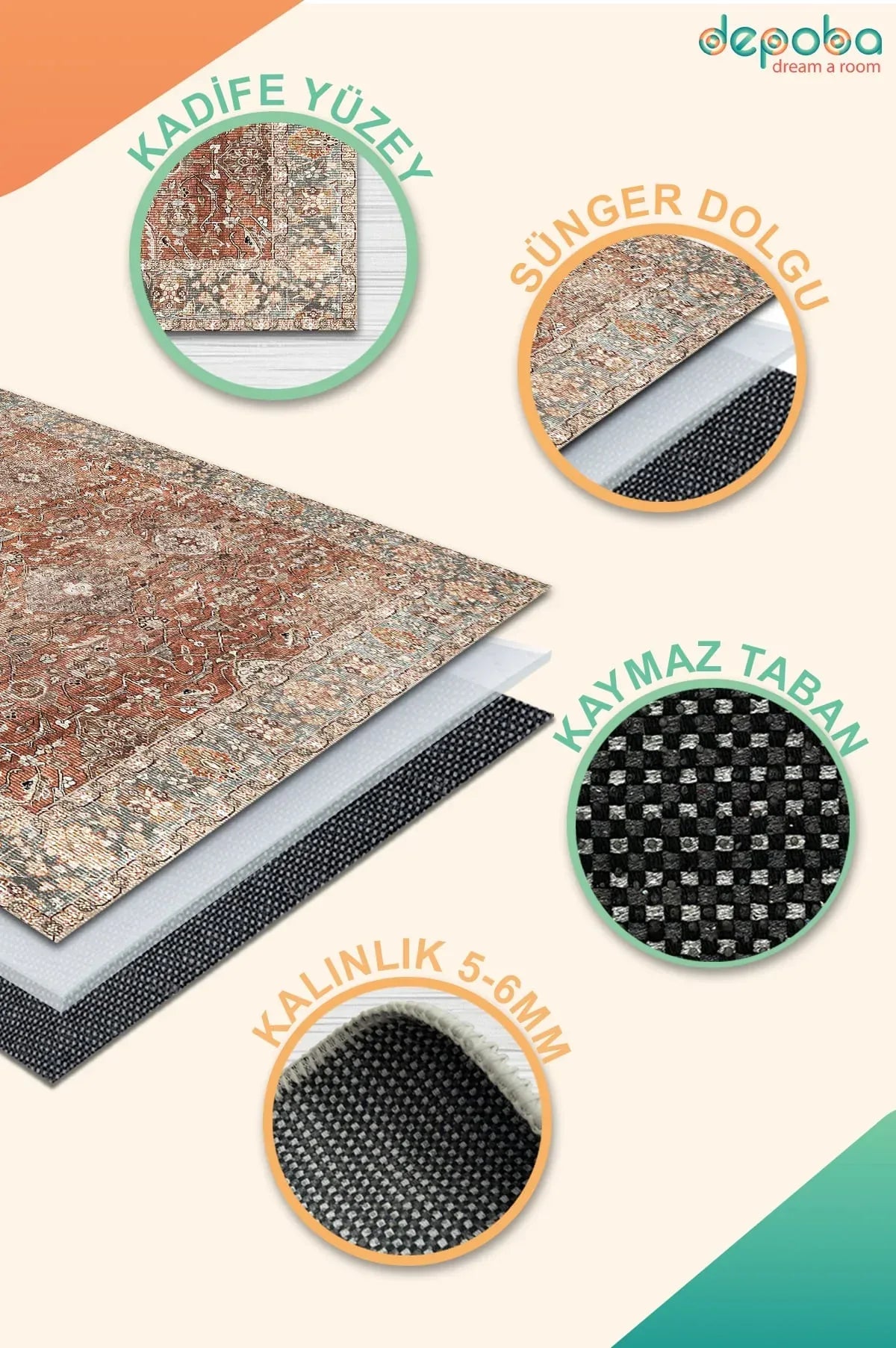 Onzy Modern Kadife Yıkanabilir Kaymaz Pamuk Tabanlı Antibakteriyel Salon Halısı - Aydahome