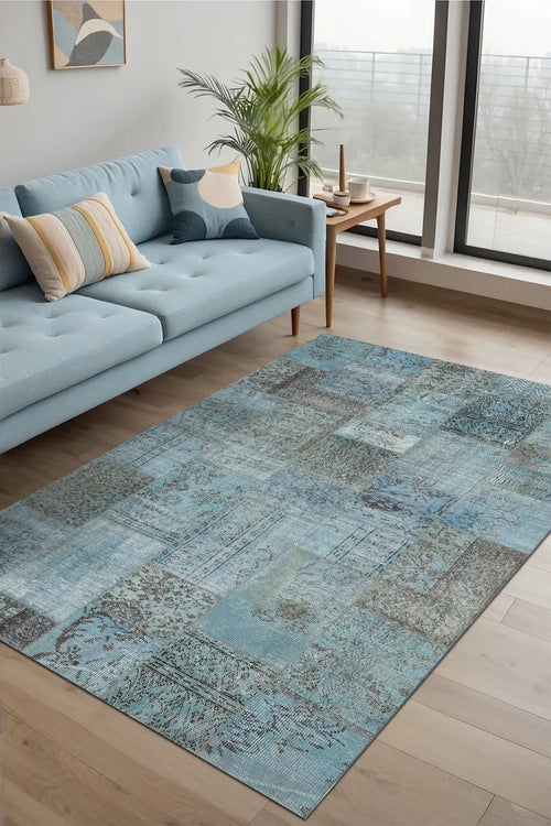 Cosy Patchwork Desenli Pamuk Tabanlı Yıkanabilen Kaydırmaz Antibakteriyel Şönil Salon Halısı - Aydahome