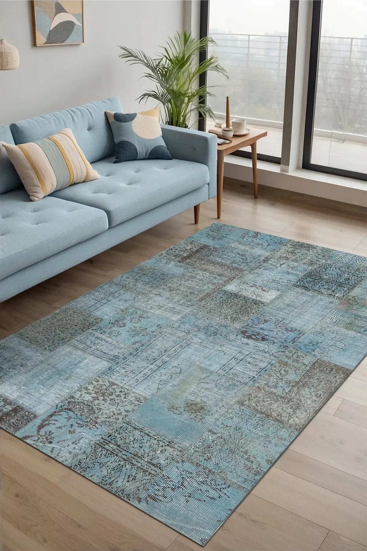 Cosy Patchwork Desenli Pamuk Tabanlı Yıkanabilen Kaydırmaz Antibakteriyel Şönil Salon Halısı - Aydahome