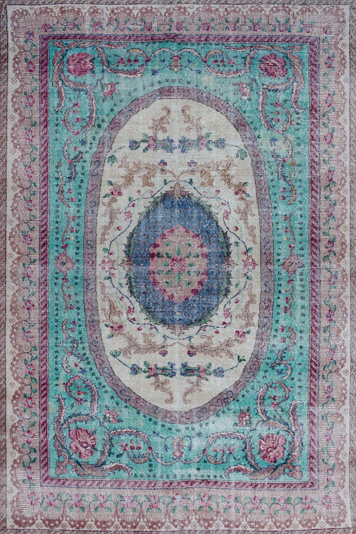 Sable Vintage Desenli Pamuk Tabanlı Yıkanabilen Kaydırmaz Antibakteriyel Şönil Salon Halısı - Aydahome