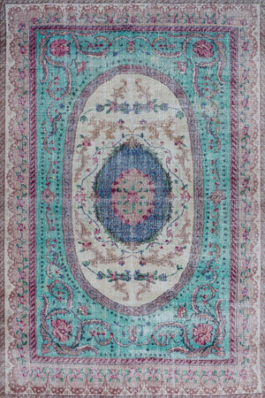 Sable Vintage Desenli Pamuk Tabanlı Yıkanabilen Kaydırmaz Antibakteriyel Şönil Salon Halısı - Aydahome