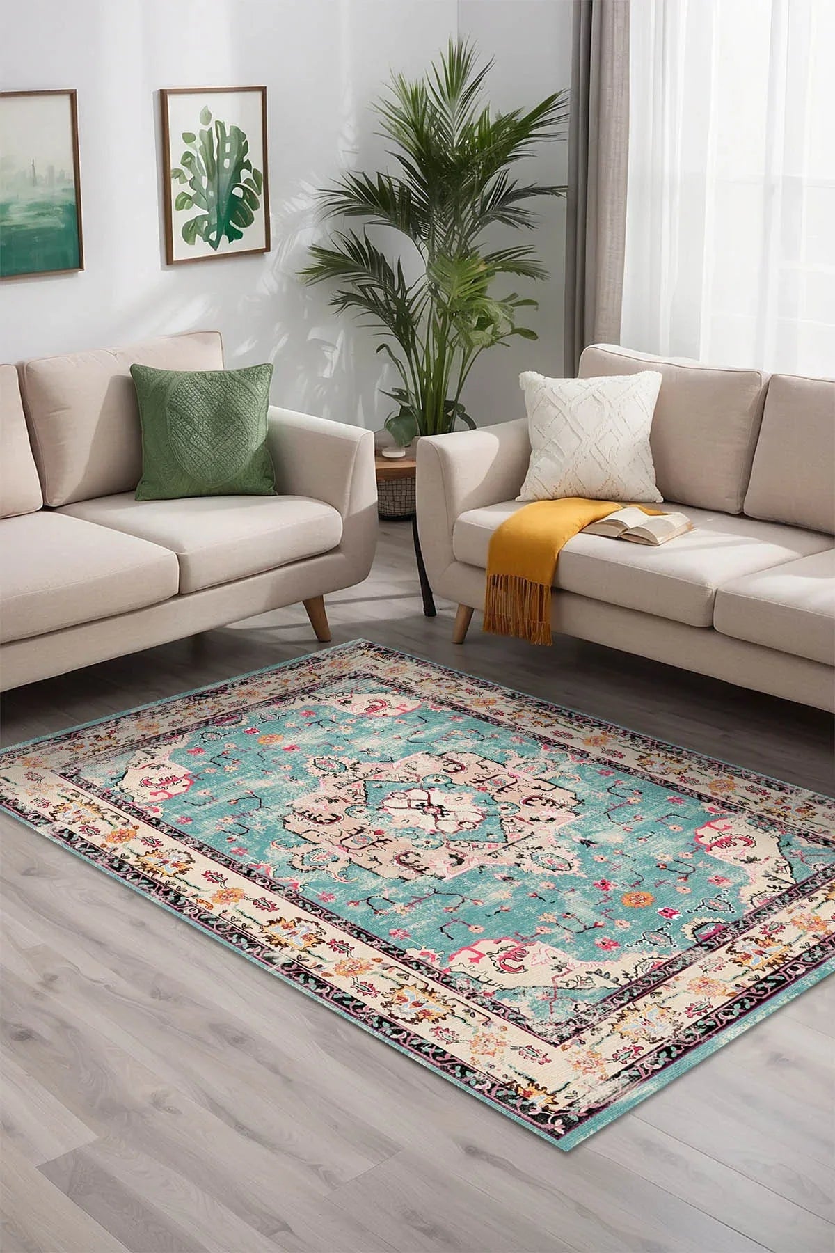 Pier Modern Kadife Yıkanabilir Kaymaz Pamuk Tabanlı Antibakteriyel Salon Halısı - Aydahome