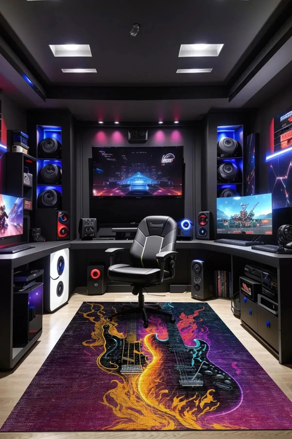 Rock Modern Şönil Gamer Halısı Pamuk Tabanlı Yıkanabilen Kaymaz Genç Odası Oyuncu Gaming Halısı - Aydahome