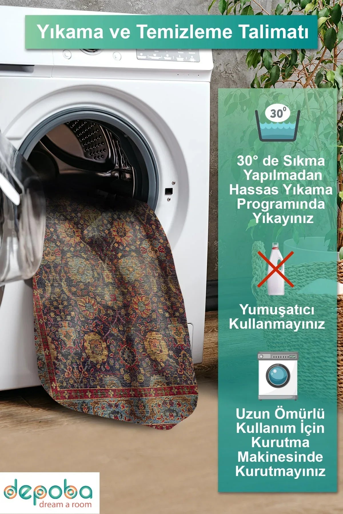 Sarah Modern Kadife Yıkanabilir Kaymaz Pamuk Tabanlı Antibakteriyel Salon Halısı - Aydahome