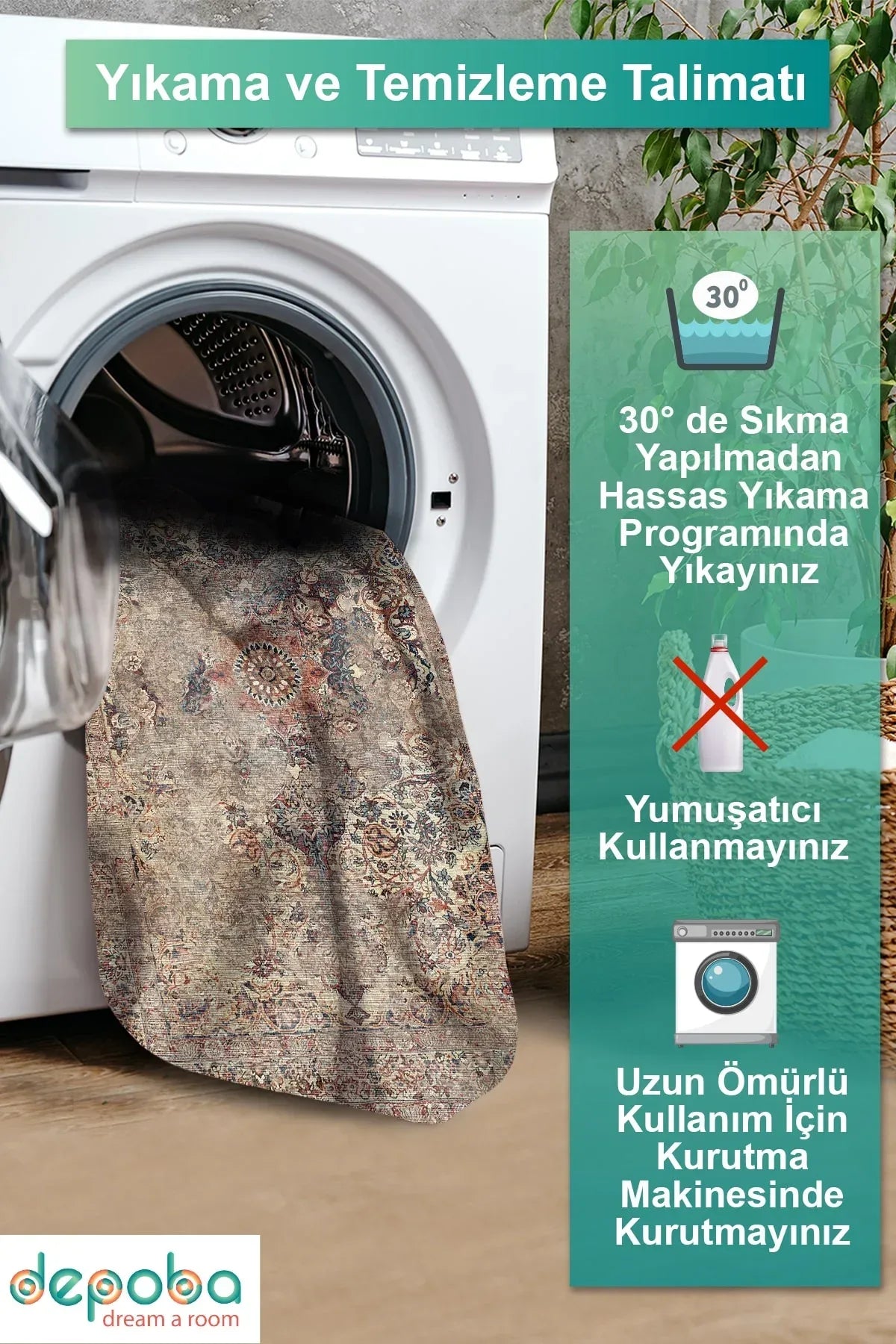Vanessa Modern Kadife Yıkanabilir Kaymaz Pamuk Tabanlı Antibakteriyel Salon Halısı - Aydahome