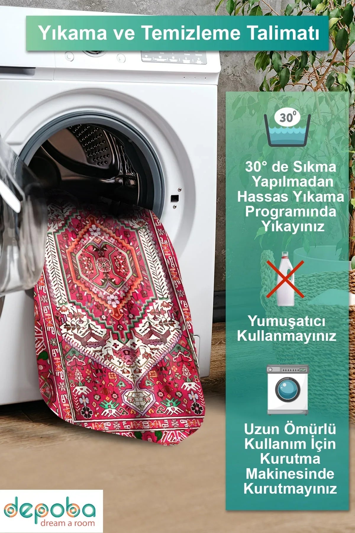 Zaren Modern Kadife Yıkanabilir Kaymaz Pamuk Tabanlı Antibakteriyel Salon Halısı - Aydahome