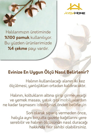 Saral Floral Desenli Pamuk Tabanlı Yıkanabilen Kaydırmaz Antibakteriyel Şönil Salon Halısı - Aydahome