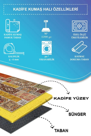 Zaha Modern Kadife Desenli Pamuk Tabanlı Yıkanabilen Kaydırmaz Antibakteriyel Salon Halısı - Aydahome
