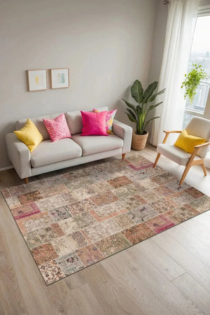 Mora Modern Kadife Desenli Pamuk Tabanlı Yıkanabilen Kaydırmaz Antibakteriyel Salon Halısı - Aydahome