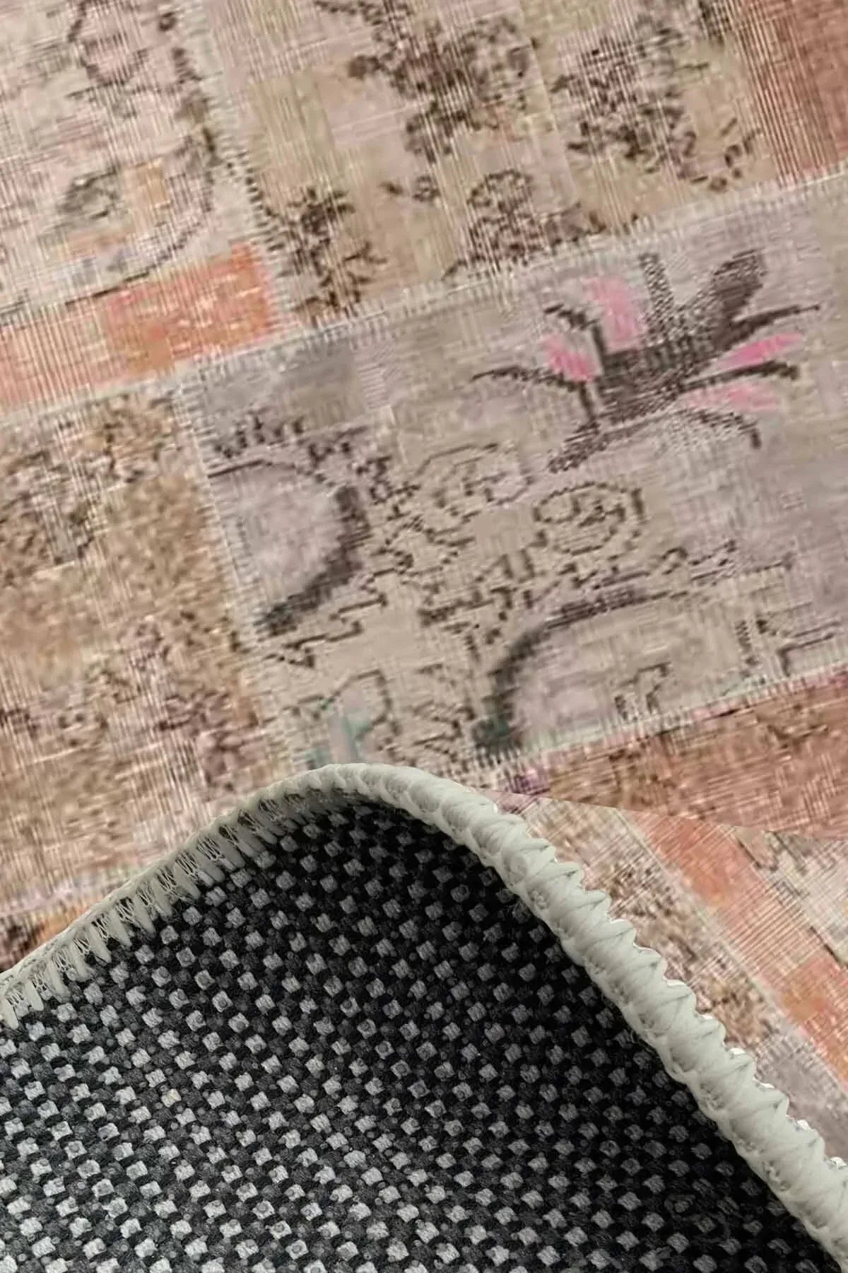 Mora Modern Kadife Desenli Pamuk Tabanlı Yıkanabilen Kaydırmaz Antibakteriyel Salon Halısı - Aydahome