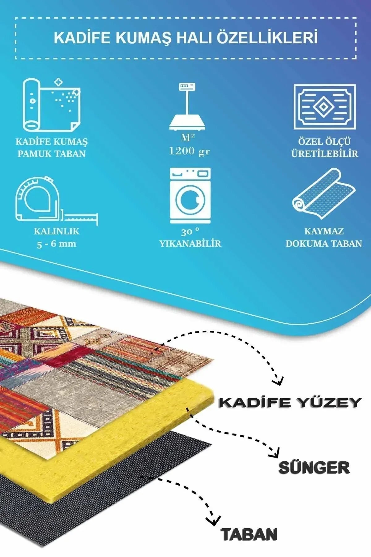Engo Patchwork Vintage Kadife Desenli Pamuk Taban Kaymaz Yıkanabilen Antibakteriyel Yolluk - Aydahome