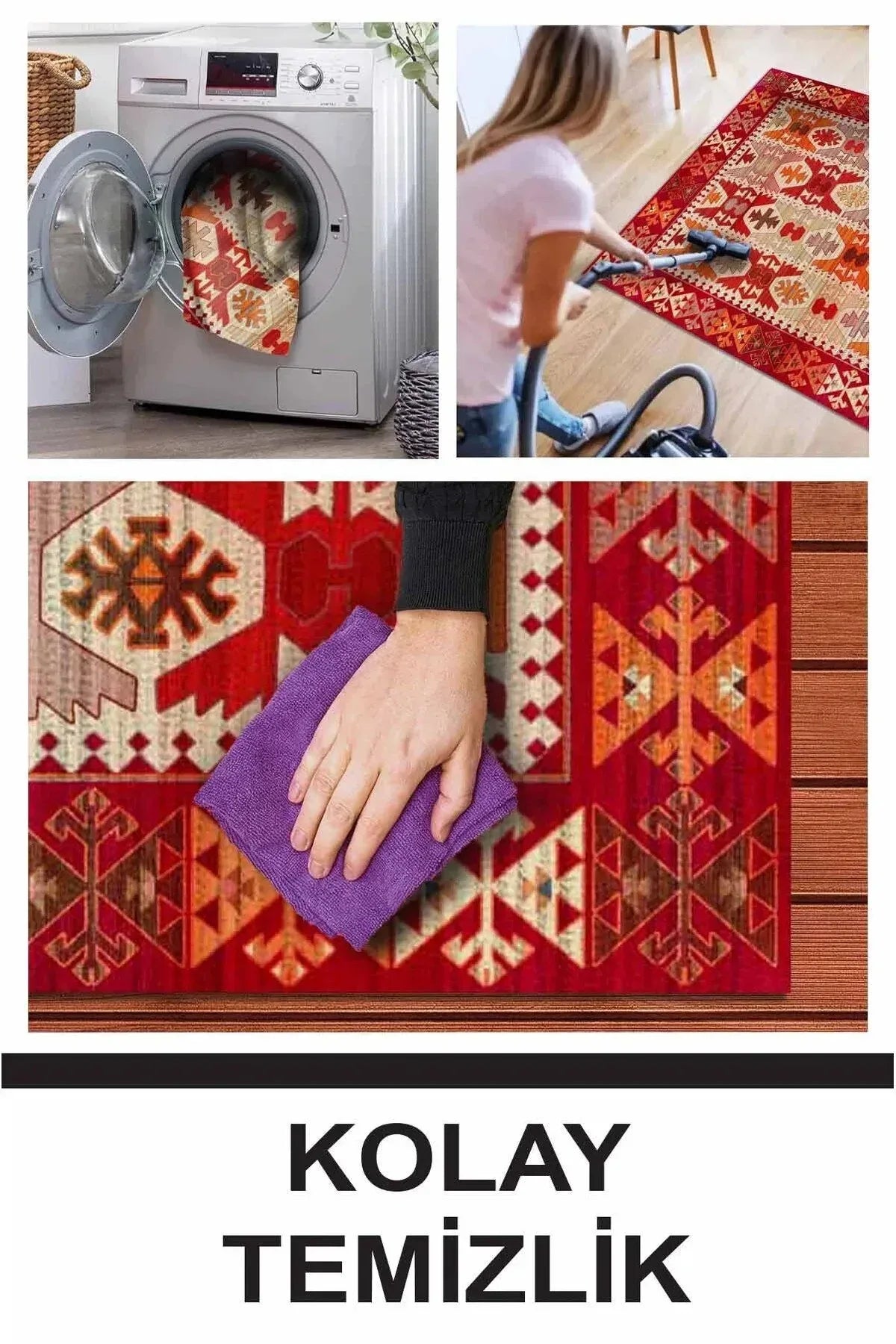 Kora Modern Kadife Desenli Pamuk Tabanlı Yıkanabilen Kaydırmaz Antibakteriyel Salon Halısı - Aydahome