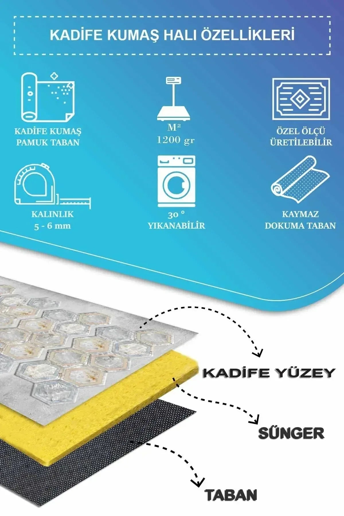 Casca Geometrik Desenli Kadife Pamuk Taban Kaymaz Yıkanabilen Antibakteriyel Yolluk - Aydahome