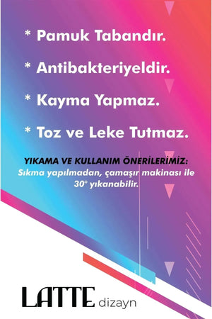 Camila Karabağ Kadife Çiçek Desenli Pamuk Taban Kaymaz Yıkanabilen Antibakteriyel Yolluk - Aydahome