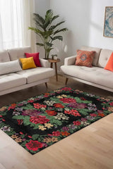 Monsa Karabağ Kadife Çiçek Desenli Pamuk Taban Kaymaz Yıkanabilen Antibakteriyel Yolluk - Aydahome