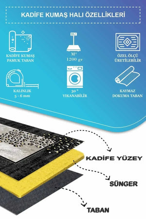 Mondego Modern Kadife Leopar Pamuk Taban Kaymaz Yıkanabilen Antibakteriyel Yolluk - Aydahome