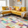 Lupin Modern Kadife Patchwork Desenli Pamuk Tabanlı Yıkanabilen Kaydırmaz Antibakteriyel Salon Halısı - Aydahome