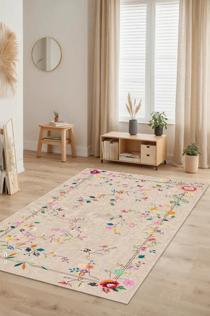 Florina Modern Kadife Desenli Pamuk Tabanlı Yıkanabilen Kaydırmaz Antibakteriyel Salon Halısı - Aydahome