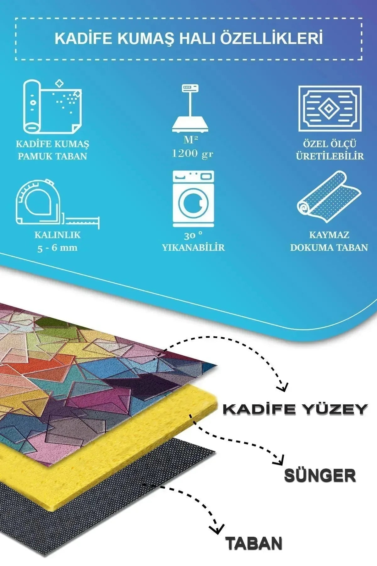 Brave Modern Kadife Desenli Pamuk Tabanlı Yıkanabilen Kaydırmaz Antibakteriyel Salon Halısı - Aydahome