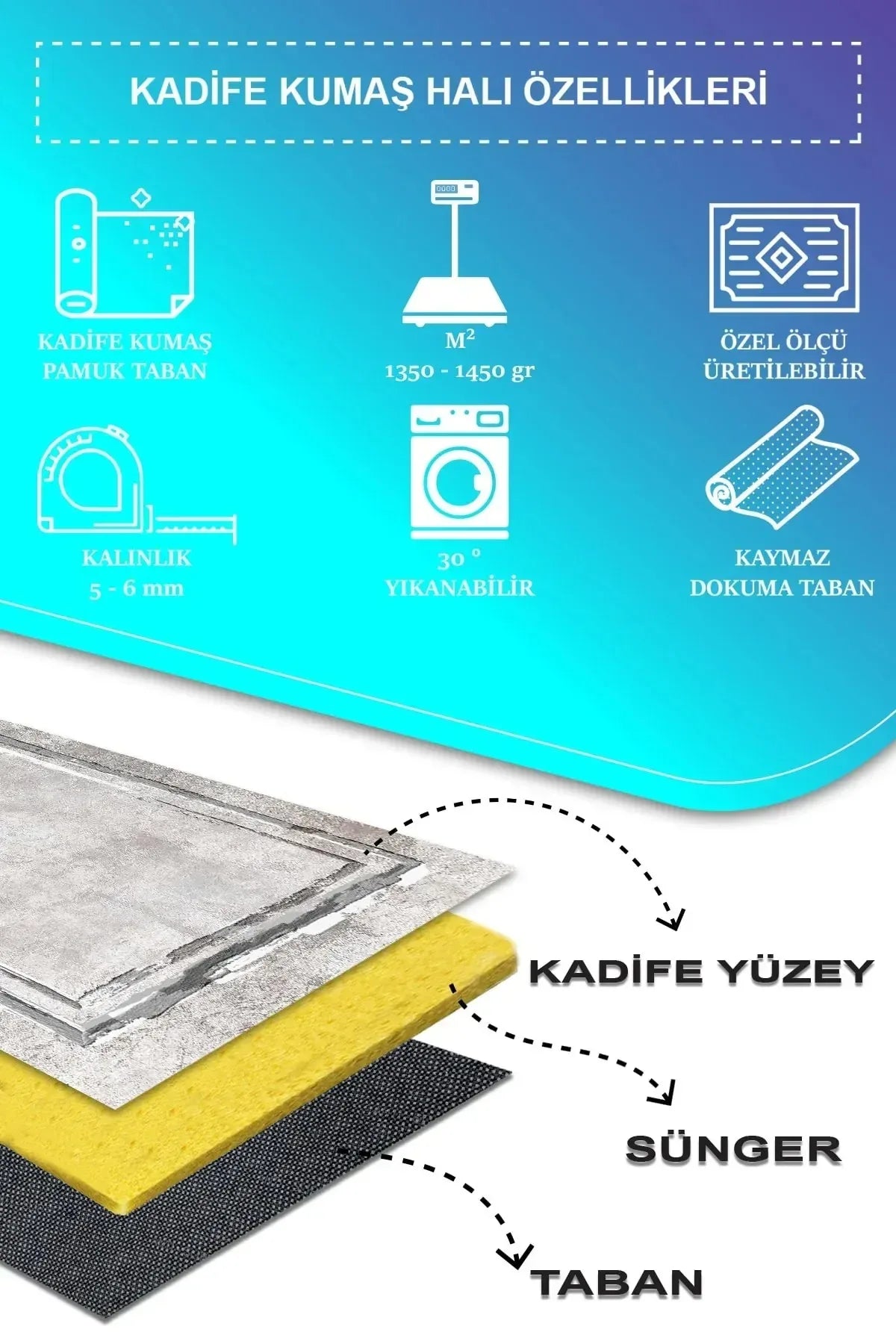 Lareny Modern Kadife Desenli Pamuk Tabanlı Yıkanabilen Kaydırmaz Antibakteriyel Salon Halısı - Aydahome