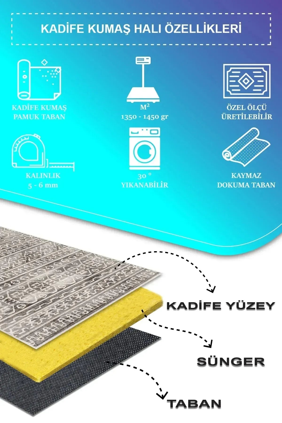 Adani Modern Kadife Desenli Pamuk Tabanlı Yıkanabilen Kaydırmaz Antibakteriyel Salon Halısı - Aydahome