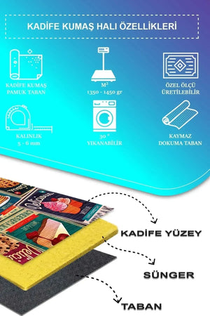 Krizan Modern Kadife Desenli Pamuk Tabanlı Yıkanabilen Kaydırmaz Antibakteriyel Mutfak Halısı - Aydahome