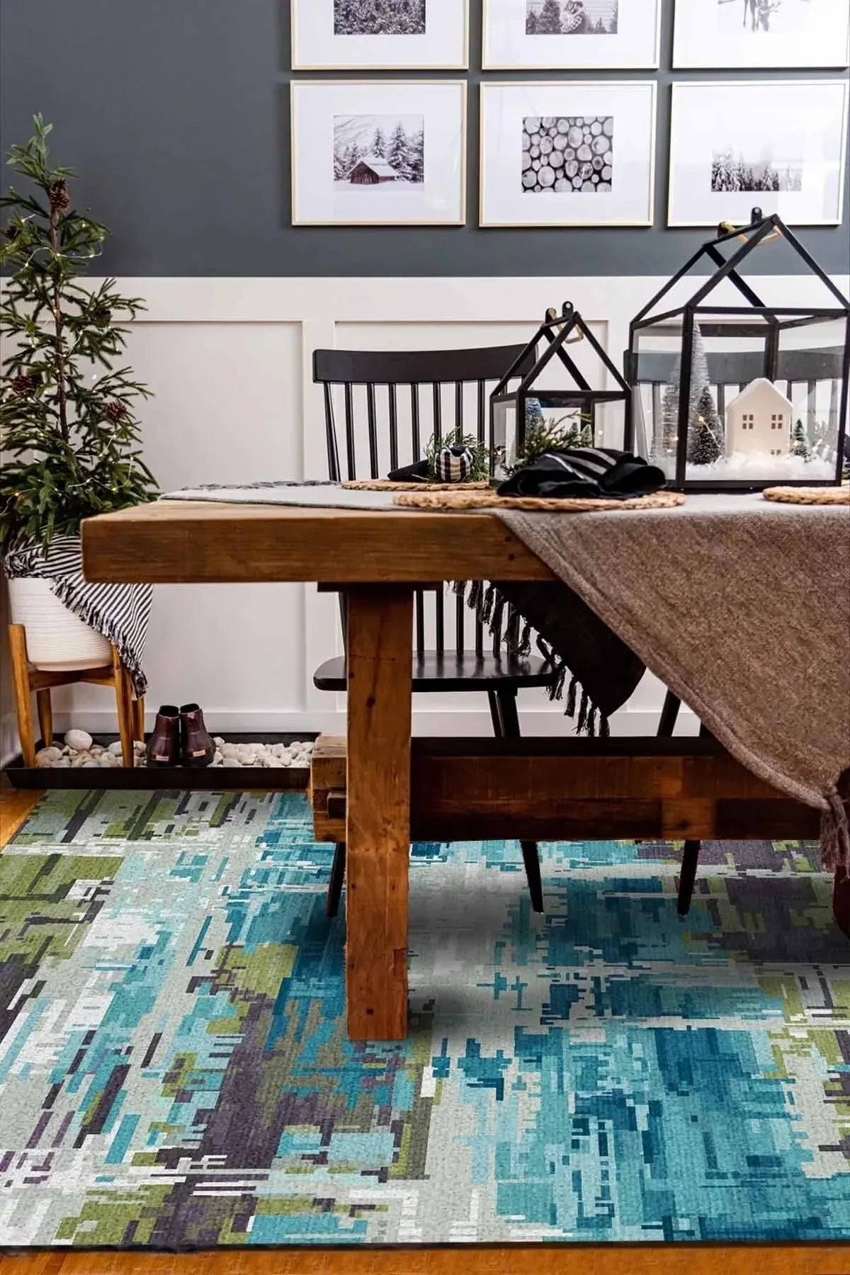 Ocımum Patchwork Kadife Pamuk Tabanlı Yıkanabilen Kaydırmaz Antibakteriyel Salon Halısı - Aydahome