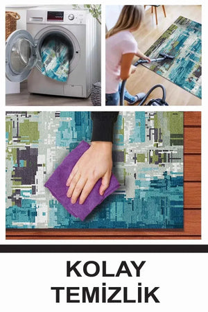 Ocımum Patchwork Kadife Pamuk Tabanlı Yıkanabilen Kaydırmaz Antibakteriyel Salon Halısı - Aydahome