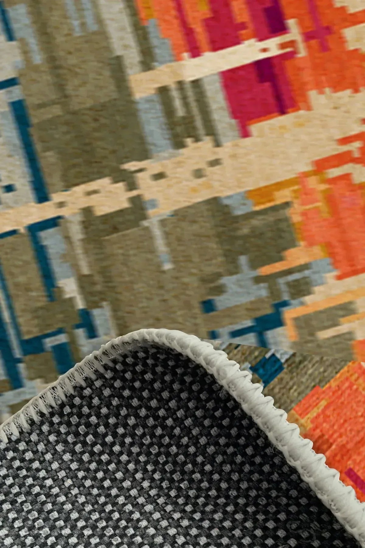Orya Modern Kadife Patchwork Desenli Pamuk Tabanlı Yıkanabilen Kaydırmaz Antibakteriyel Salon Halısı - Aydahome