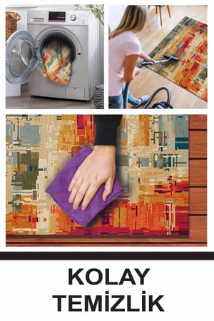 Orya Modern Kadife Patchwork Desenli Pamuk Tabanlı Yıkanabilen Kaydırmaz Antibakteriyel Salon Halısı - Aydahome