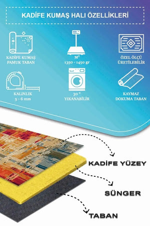 Orya Modern Kadife Patchwork Desenli Pamuk Tabanlı Yıkanabilen Kaydırmaz Antibakteriyel Salon Halısı - Aydahome