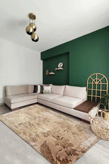 Hana Modern Kadife Eko Desenli Pamuk Tabanlı Yıkanabilen Kaydırmaz Antibakteriyel Salon Halısı - Aydahome