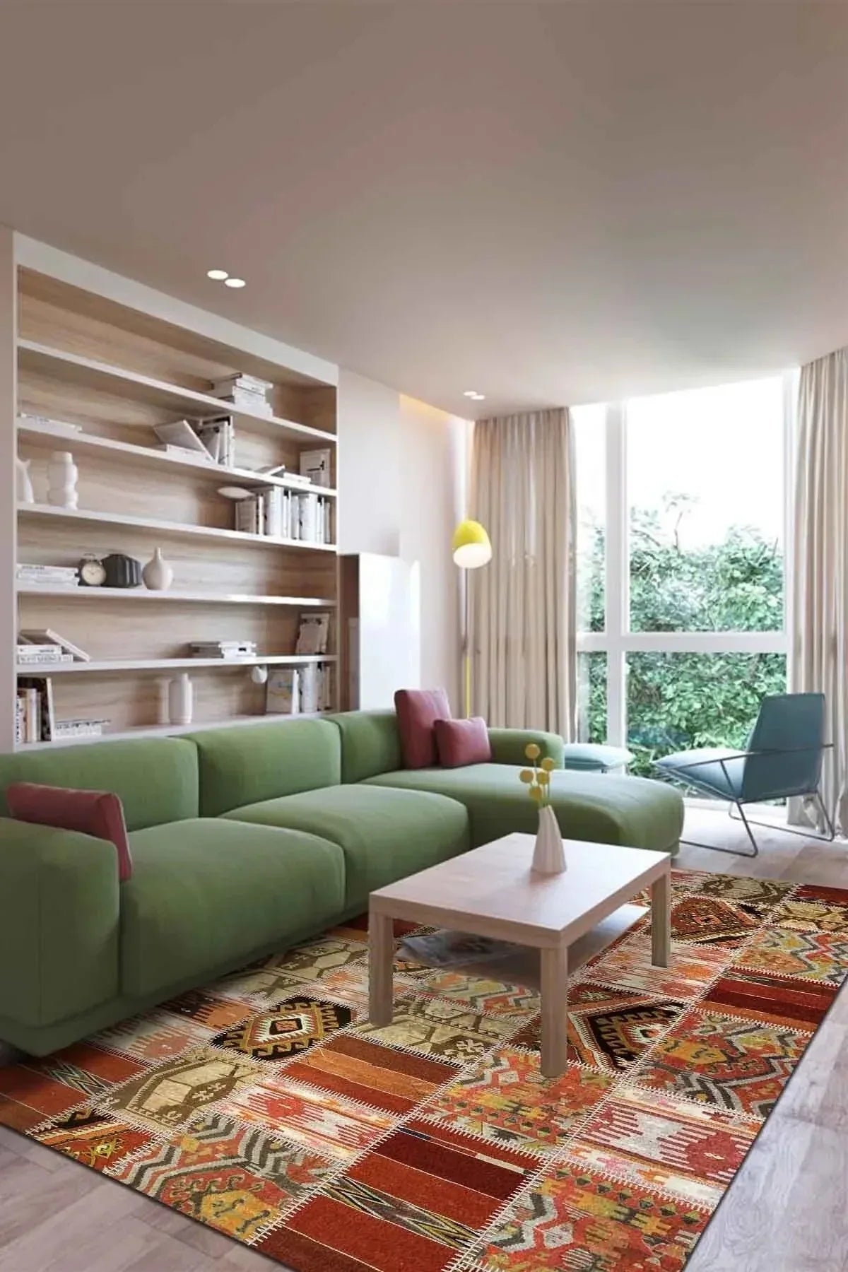 Carnosa Patchwork Desenli Kadife Pamukyıkanabilen Kaydırmaz Antibakteriyel Salon Halısı - Aydahome