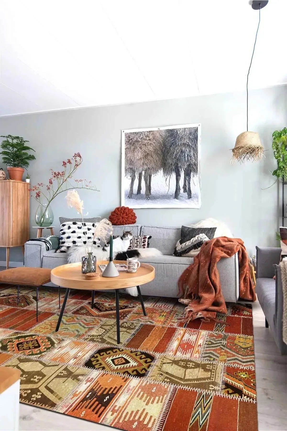 Carnosa Patchwork Desenli Kadife Pamukyıkanabilen Kaydırmaz Antibakteriyel Salon Halısı - Aydahome